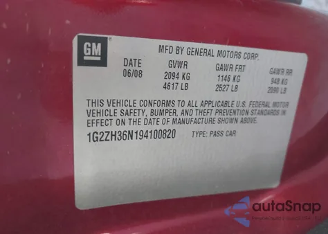 2009 Pontiac G6 Gt из США, поврежденный, VIN 1G2ZH36N194100820